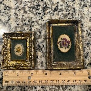 Vintage Petite Point Embroidered Framed Flowers